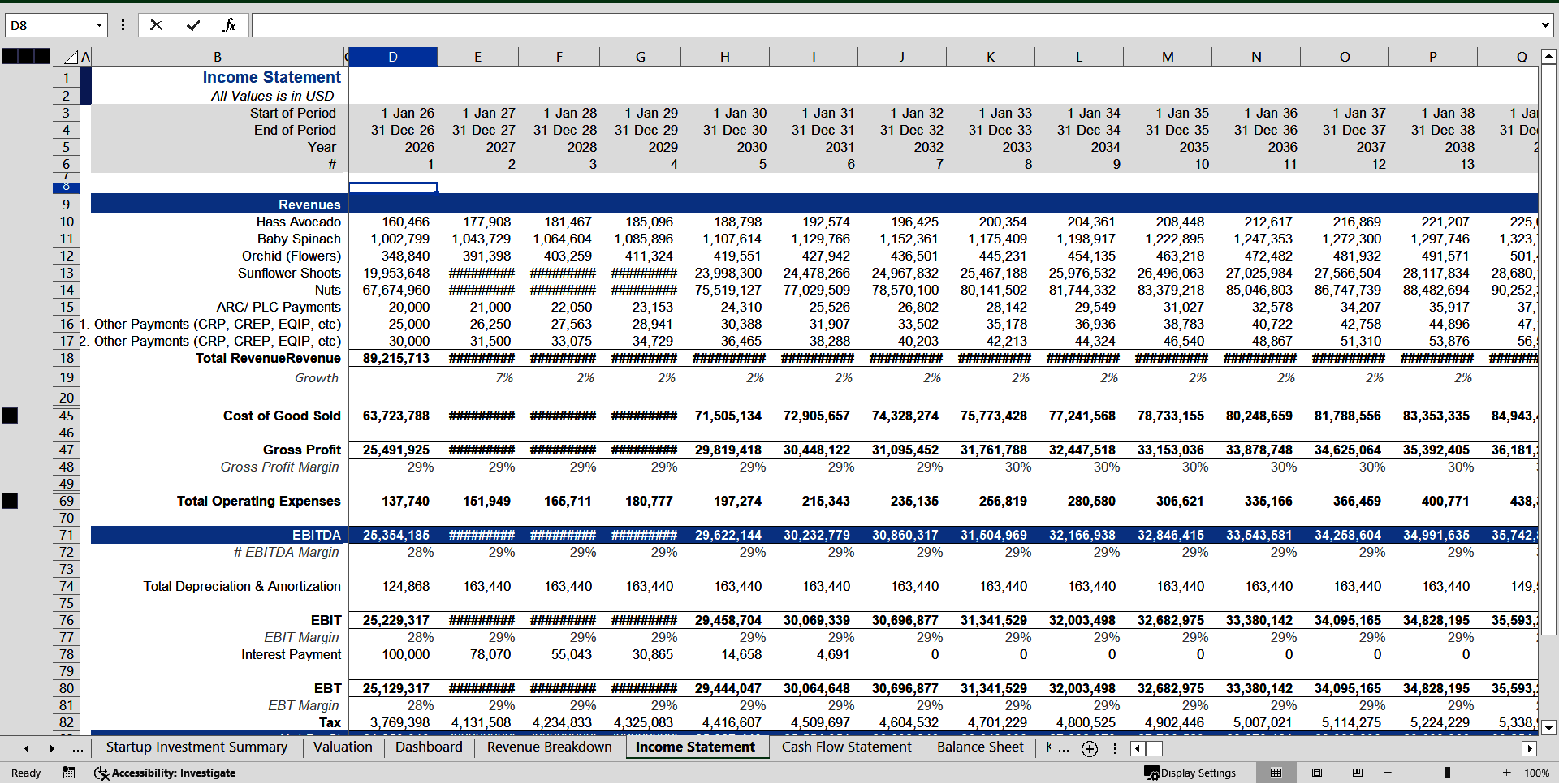 Download Urban Vertical Farming Financial Projection Model (Excel template (XLSX)) Preview Image