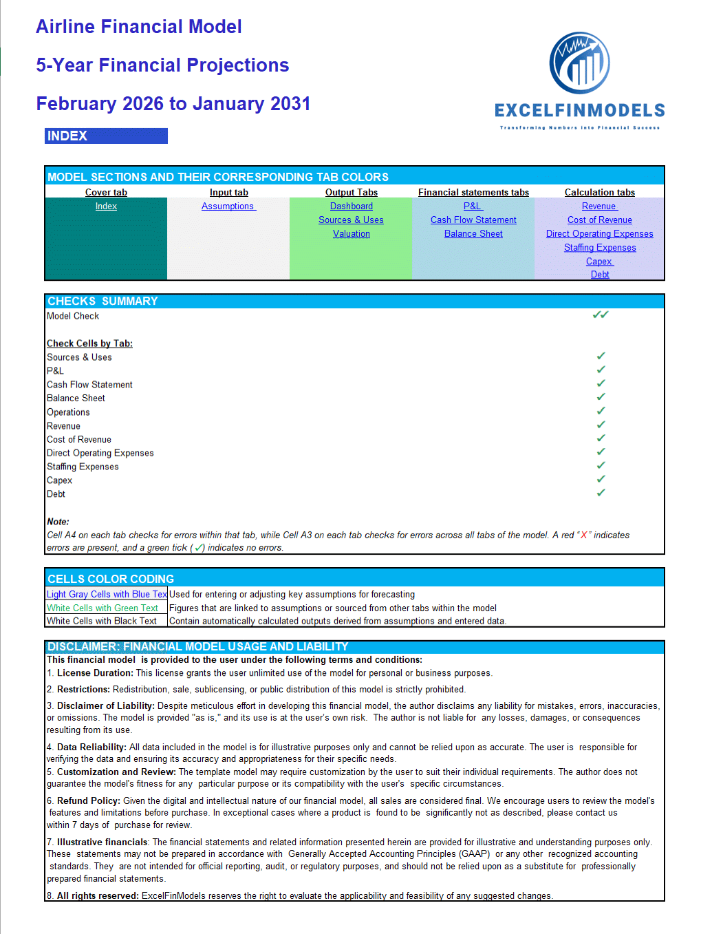 Airline Financial Model - RASK Revenue Method, No Sector Input (Excel template (XLSX)) Preview Image