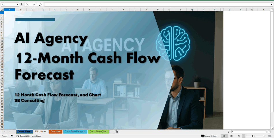 AI Agency 12-Month Cash Flow Forecast (Excel template (XLSX)) Preview Image