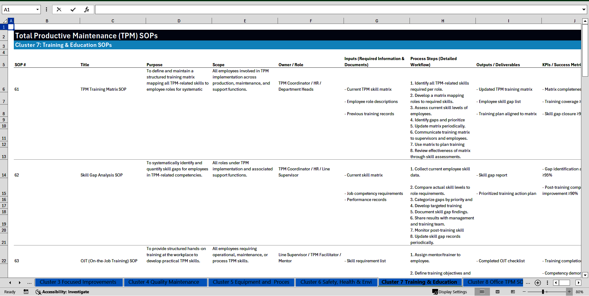 100+ Total Productive Maintenance (TPM) SOPs (Excel template (XLSX)) Preview Image