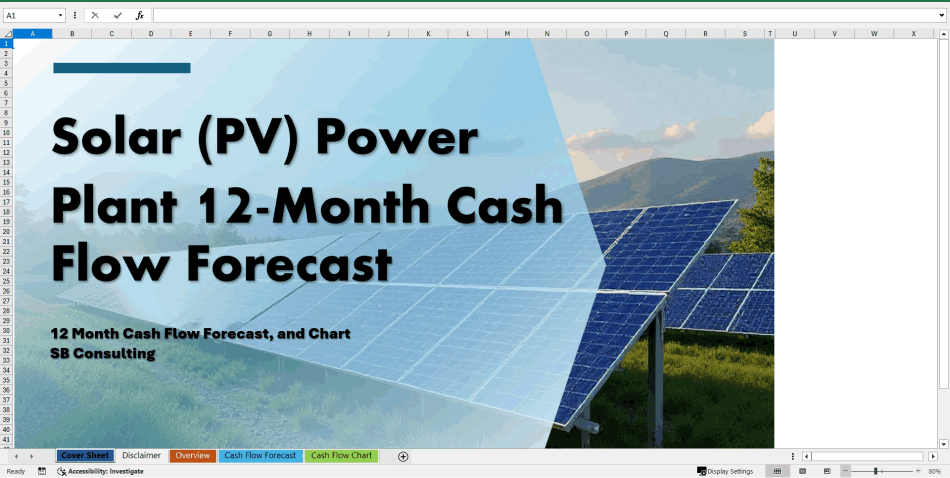 Solar (PV) Power Plant 12-Month Cash Flow Forecast (Excel template (XLSX)) Preview Image