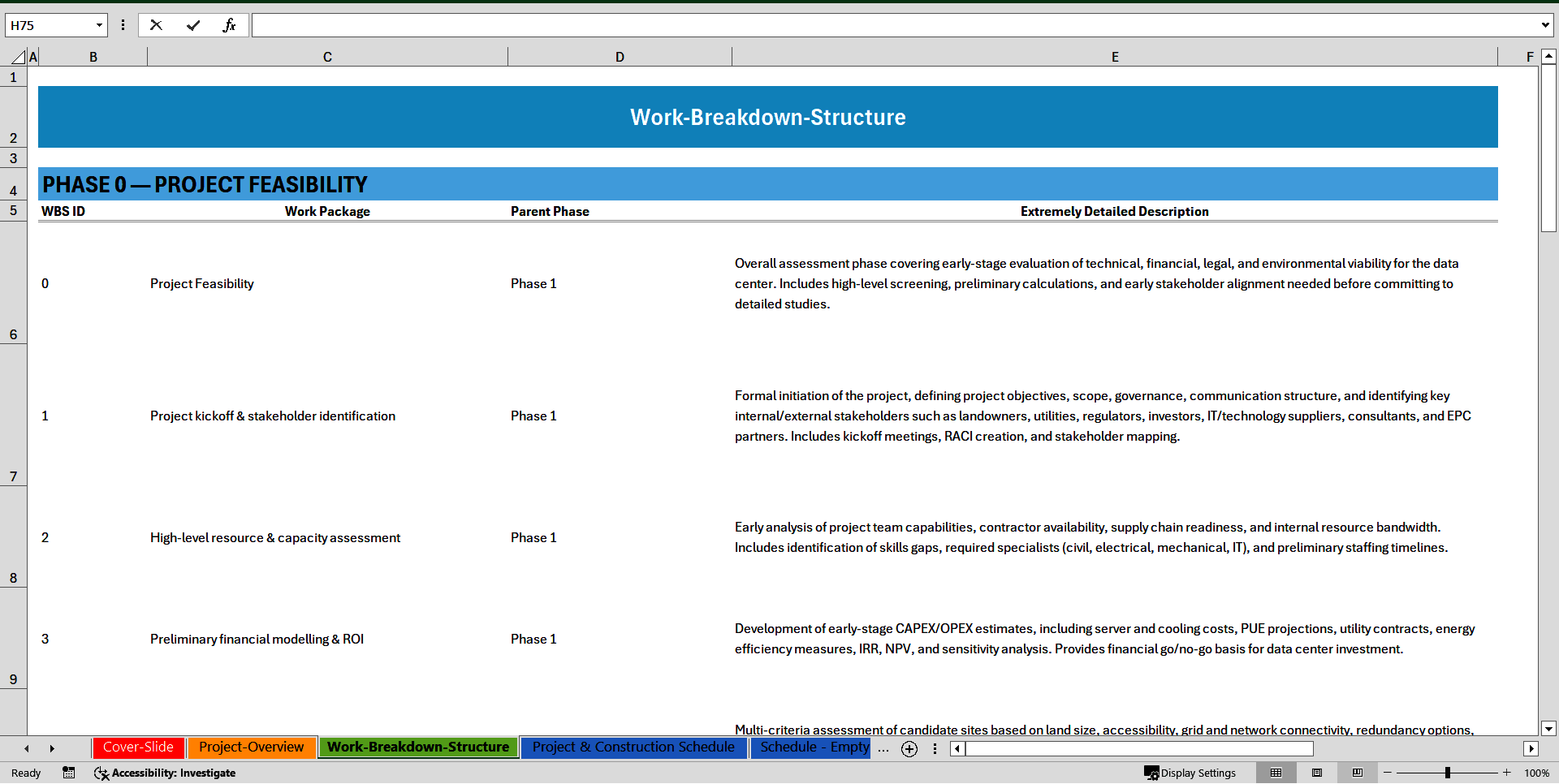 Data Center Project Gantt Schedule Template (Excel template (XLSX)) Preview Image
