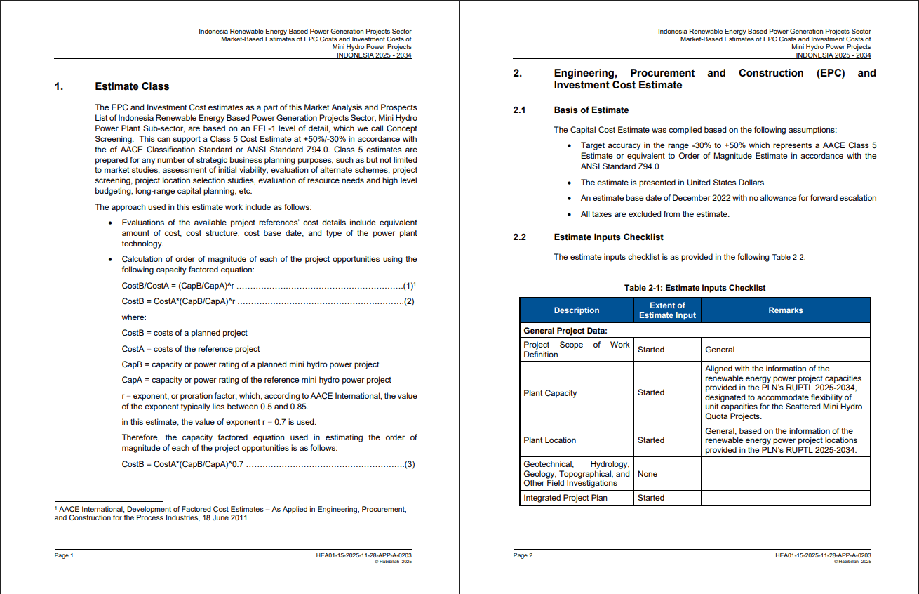 Estimates of EPC and Investment Costs of Mini Hydro Projects (33-page PDF document) Preview Image
