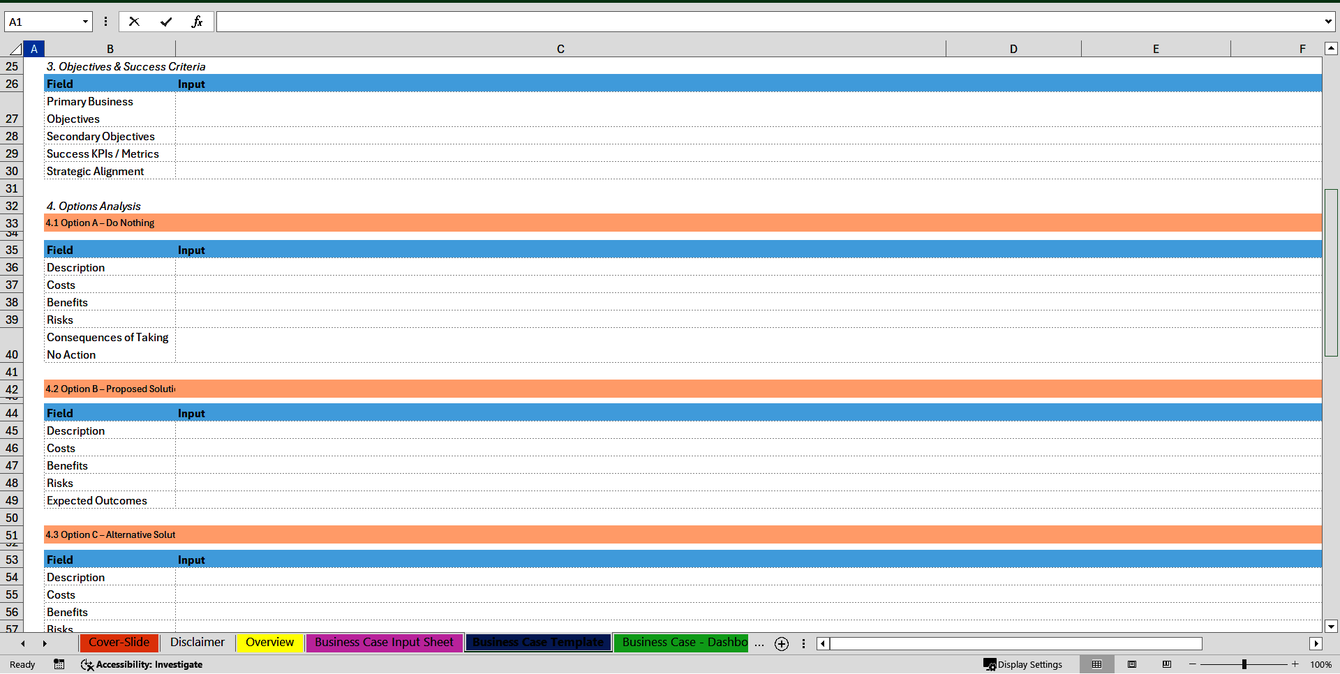 Business Case Dashboard (5-Year Forecast) (Excel template (XLSX)) Preview Image
