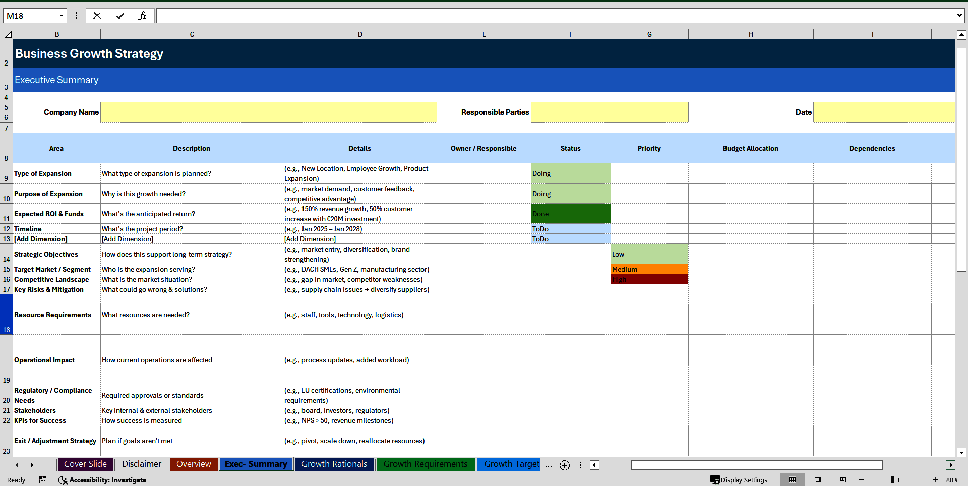 Business Growth Strategy Dashboard (Excel template (XLSX)) Preview Image