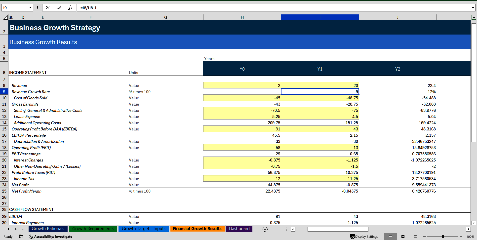 Business Growth Strategy Dashboard (Excel template (XLSX)) Preview Image