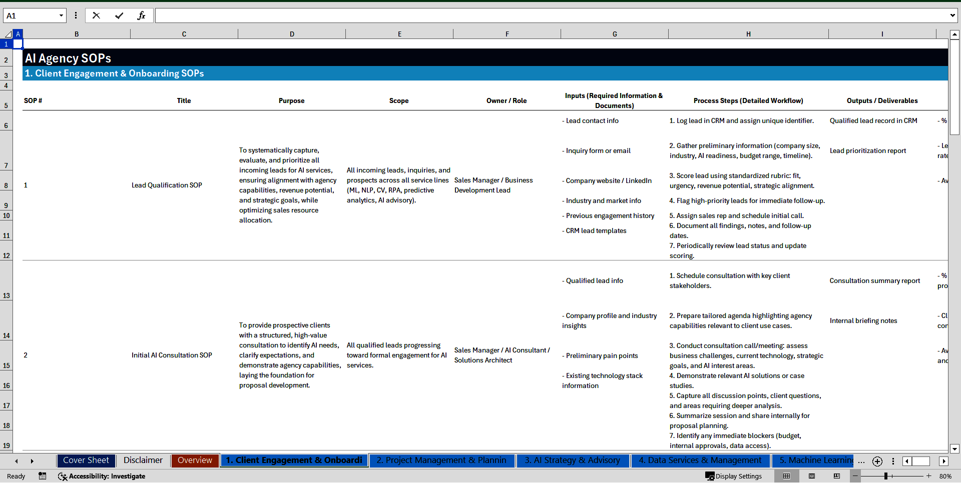 100+ AI Agency SOPs (Excel template (XLSX)) Preview Image