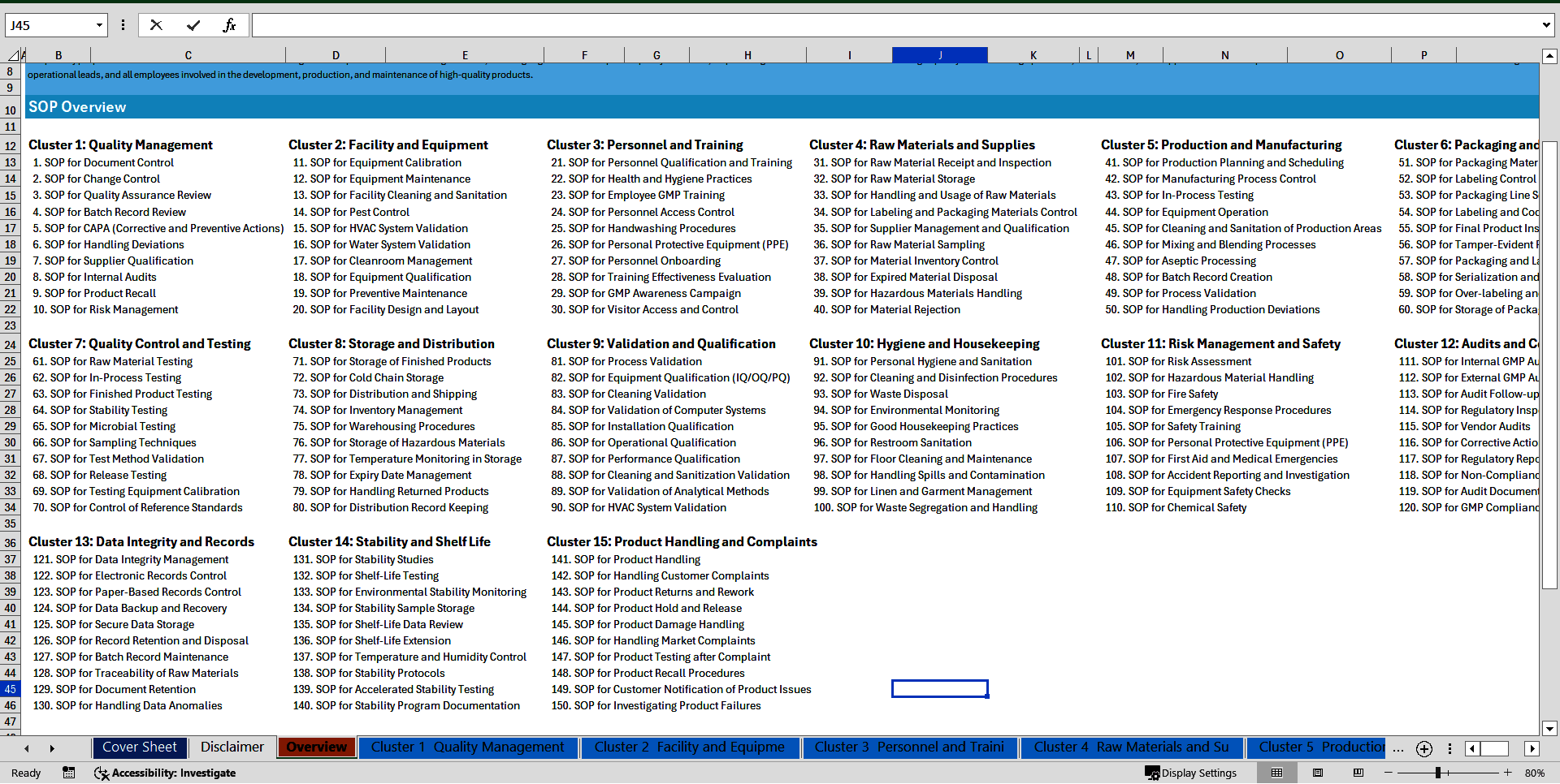 100+ Good Manufacturing Practices (GMP) SOPs (Excel template (XLSX)) Preview Image