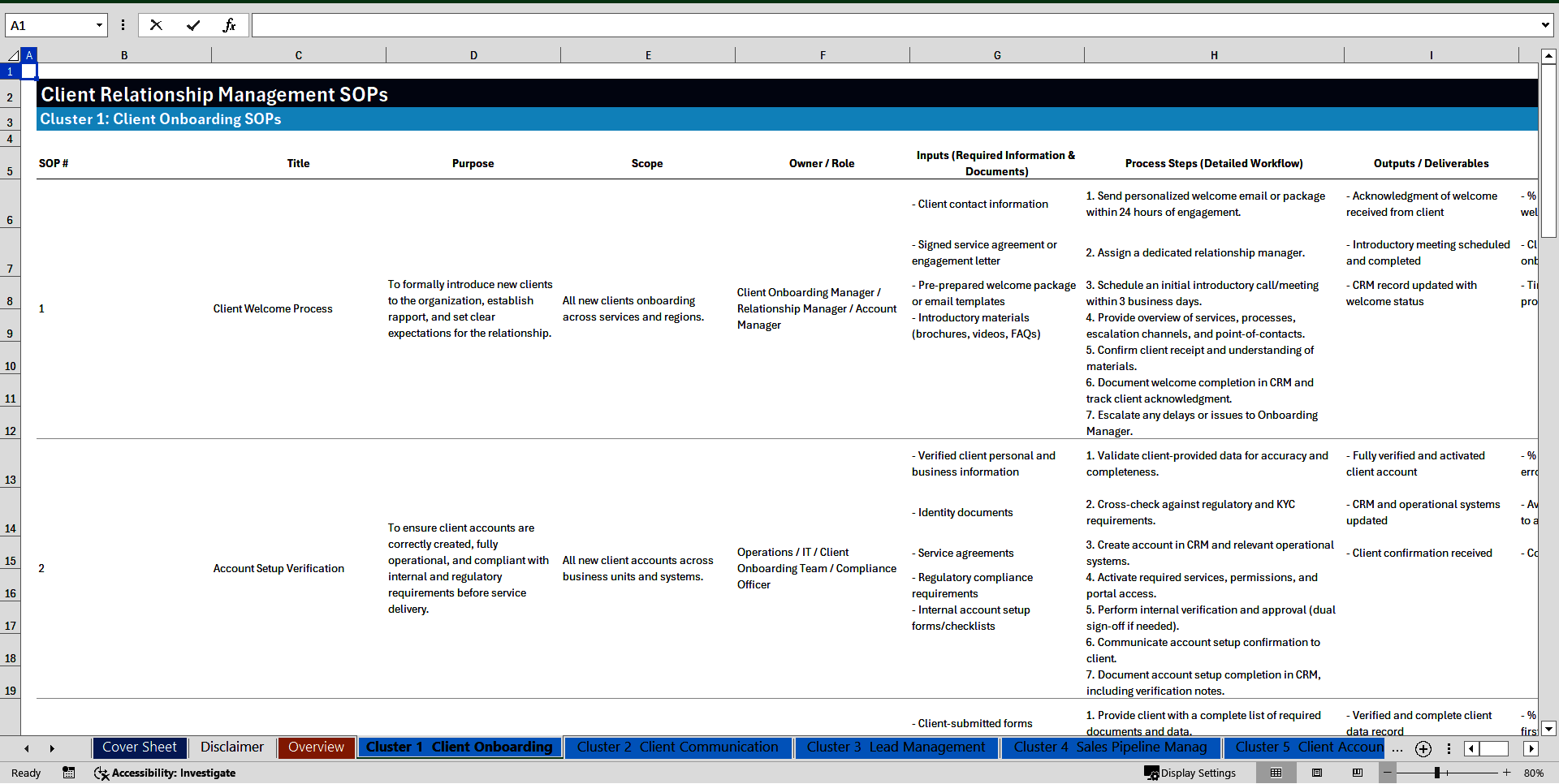 100+ Client Relationship Management SOPs (Excel template (XLSX)) Preview Image