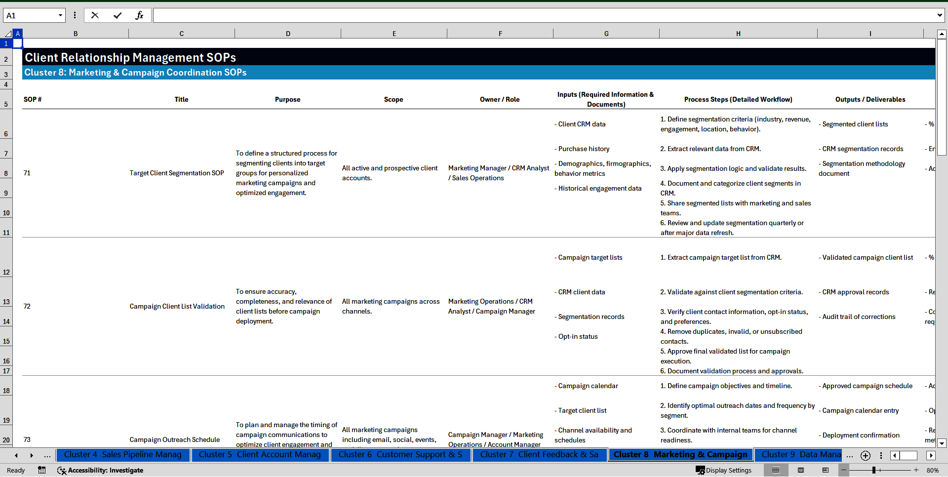 100+ Client Relationship Management SOPs (Excel template (XLSX)) Preview Image