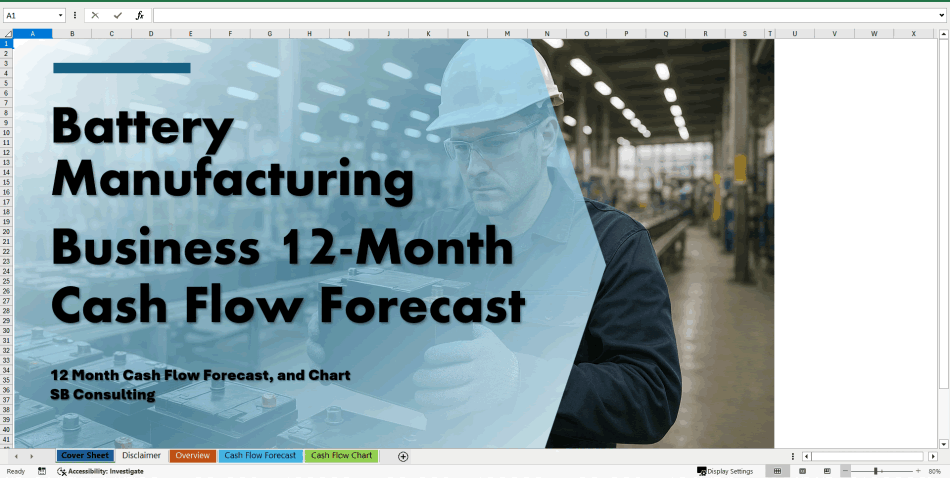 Battery Manufacturing Business 12-Month Cash Flow Forecast (Excel template (XLSX)) Preview Image