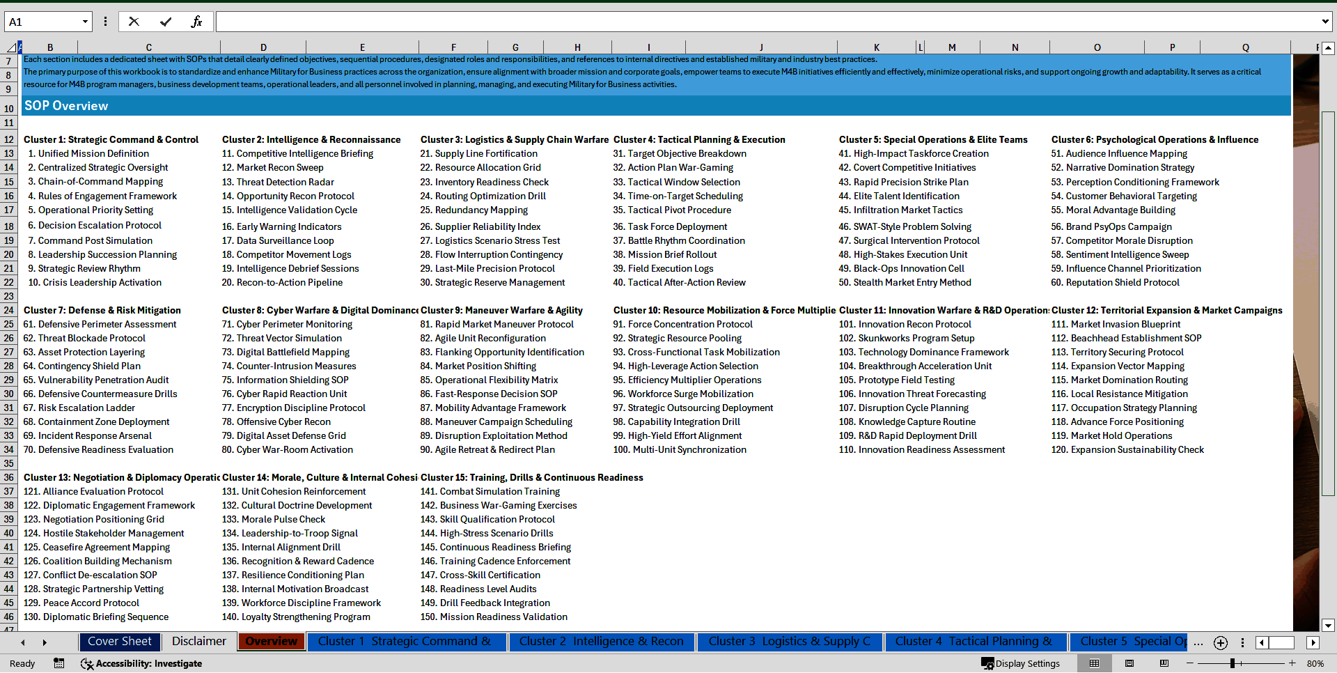 100+ Military Strategy for Business SOPs (Excel template (XLSX)) Preview Image