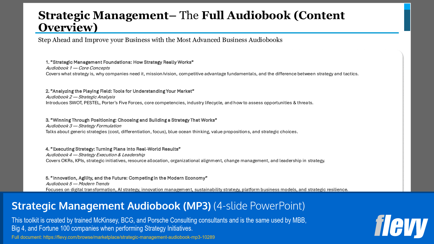 Strategic Management Audiobook (MP3) (4-slide PPT PowerPoint presentation slide deck (PPTX)) Preview Image