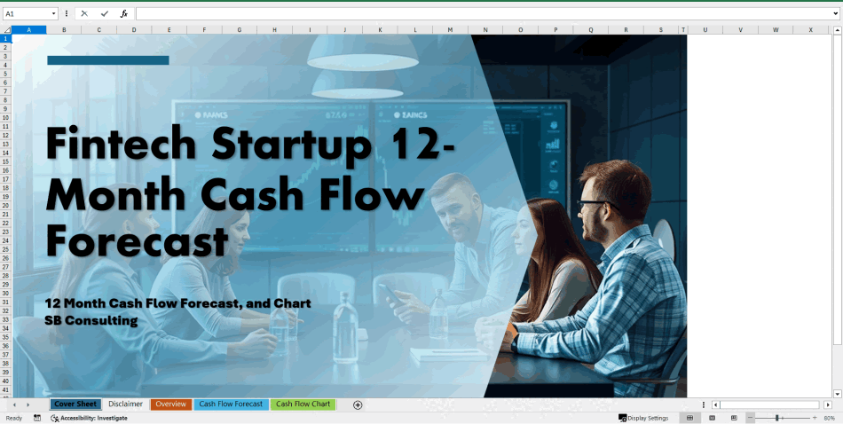 FinTech Startup 12-Month Cash Flow Forecast Model (Excel template (XLSX)) Preview Image