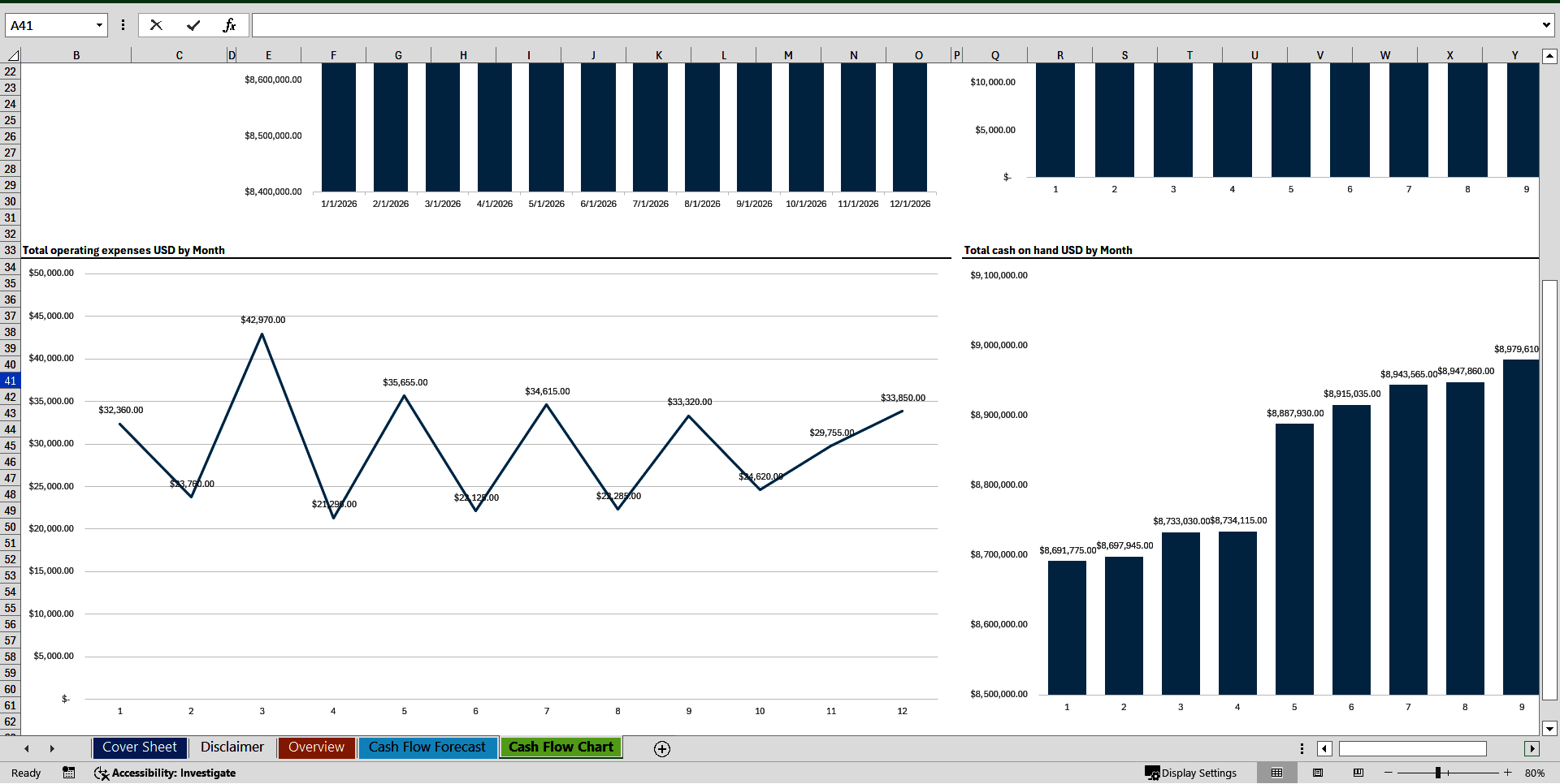 FinTech Startup 12-Month Cash Flow Forecast Model (Excel template (XLSX)) Preview Image
