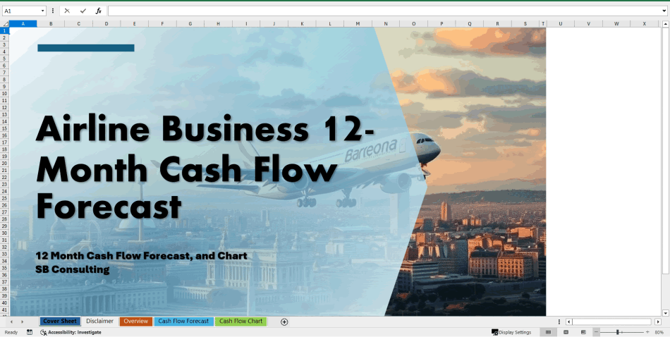 Airline Business 12-Month Cash Flow Forecast Model (Excel template (XLSX)) Preview Image