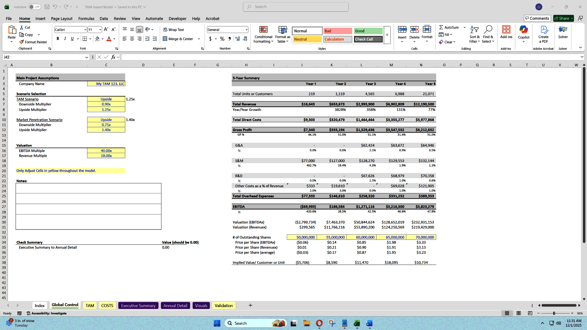 Scenario-Driven Market Capture Model (Down/Base/Up) (Excel template (XLSX)) Preview Image