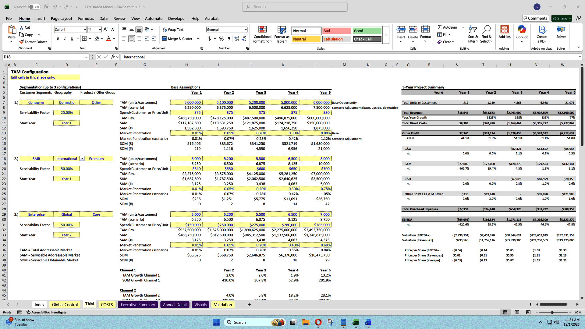 Scenario-Driven Market Capture Model (Down/Base/Up) (Excel template (XLSX)) Preview Image