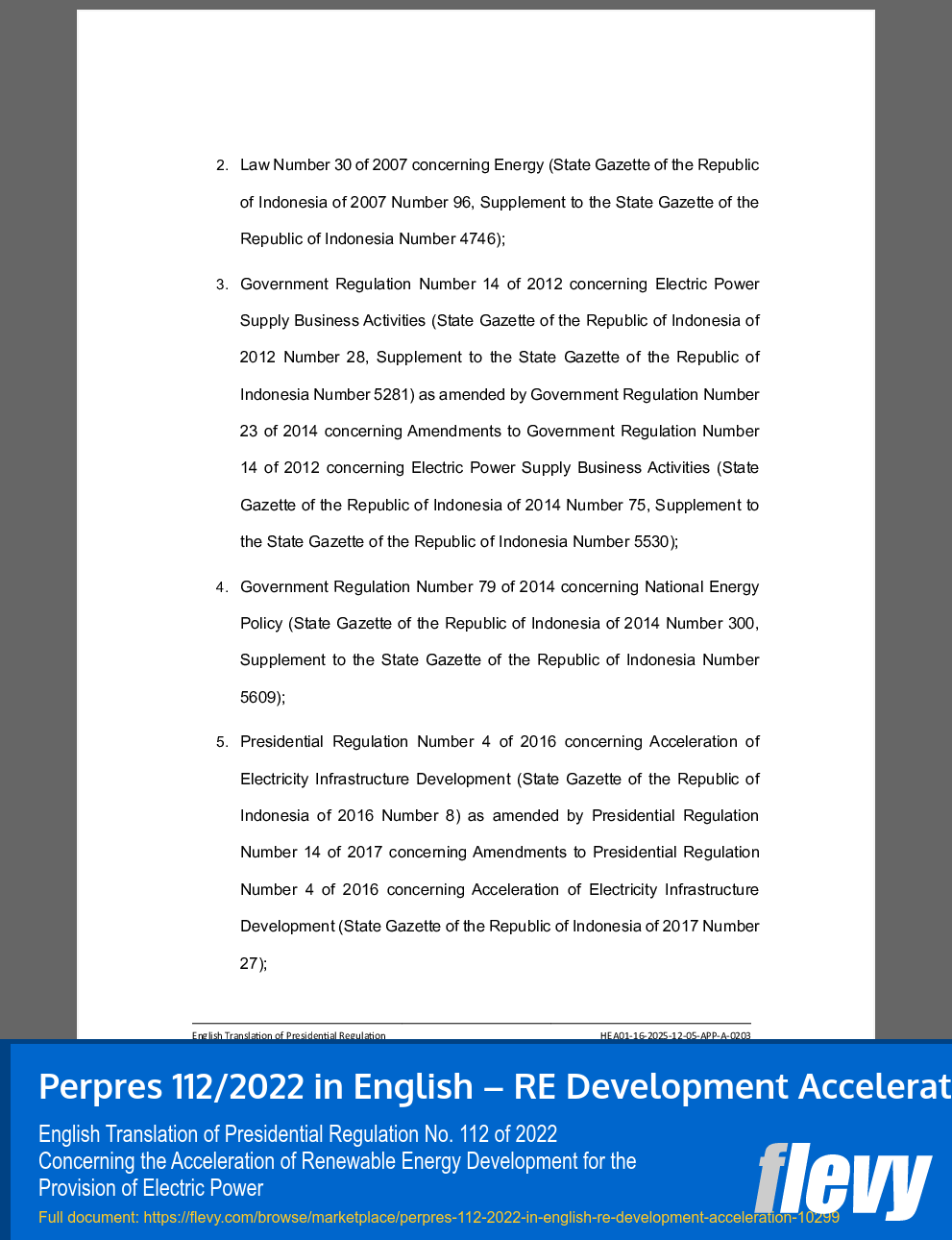 Perpres 112/2022 in English – RE Development Acceleration (0-page PDF document) Preview Image