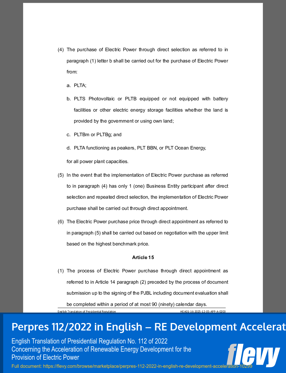 Perpres 112/2022 in English – RE Development Acceleration (0-page PDF document) Preview Image