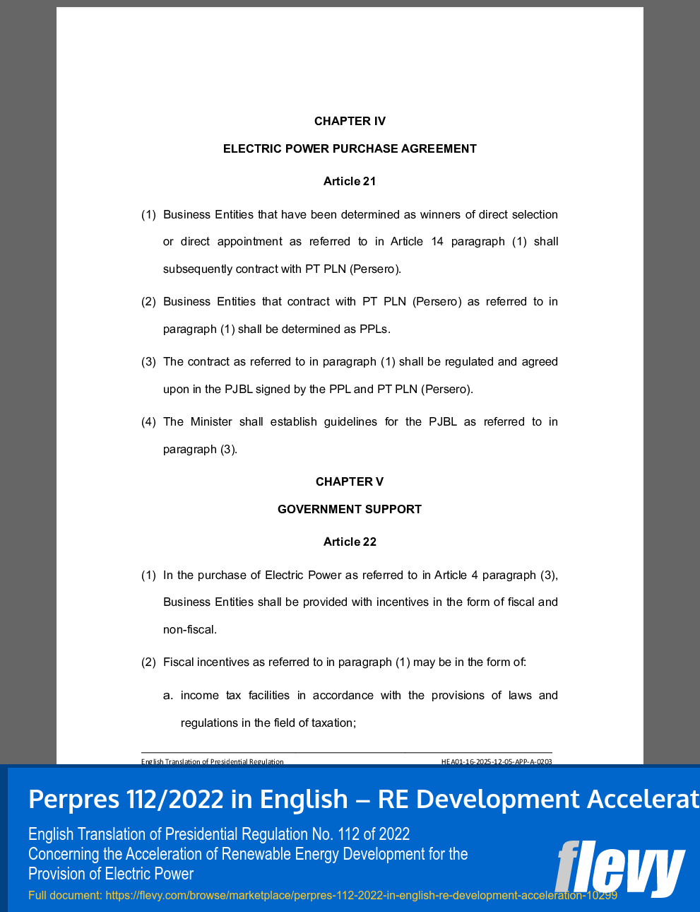 Perpres 112/2022 in English – RE Development Acceleration (0-page PDF document) Preview Image