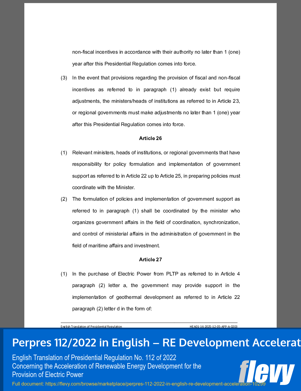 Perpres 112/2022 in English – RE Development Acceleration (0-page PDF document) Preview Image