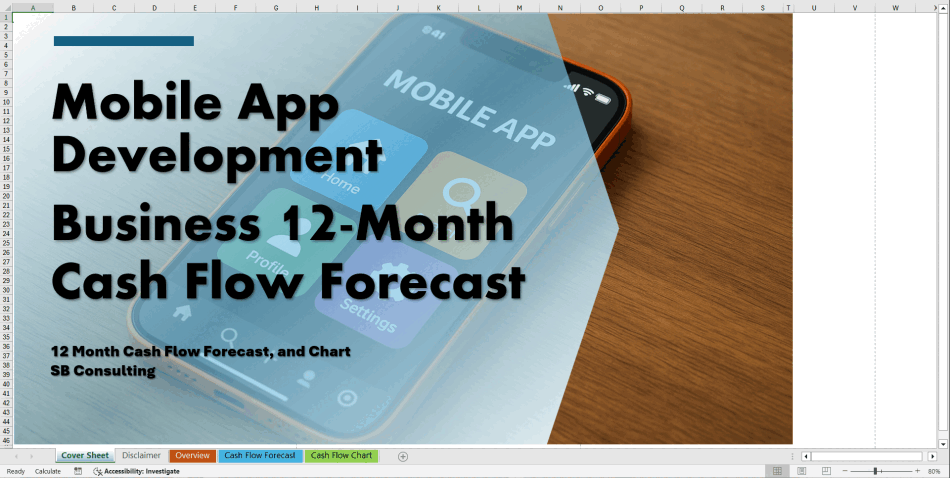 Mobile App Development Business 12-Month Cash Flow Forecast (Excel template (XLSX)) Preview Image