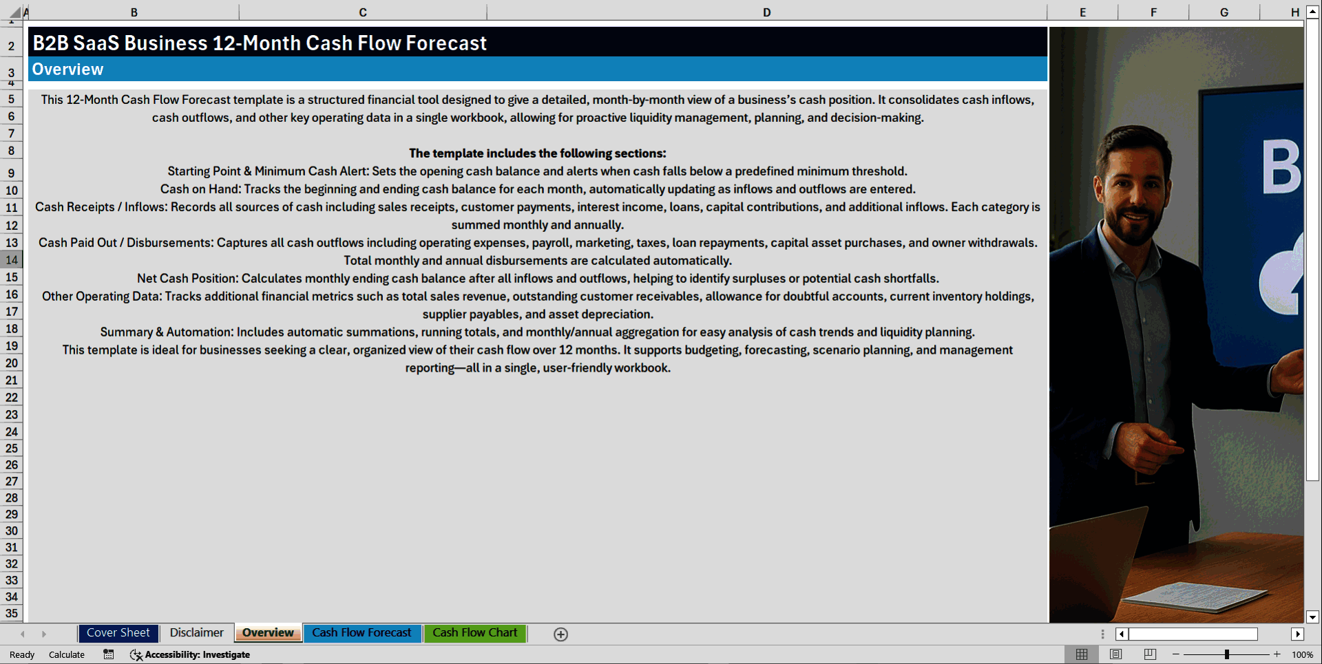 B2B SaaS Business 12-Month Cash Flow Model (Excel template (XLSX)) Preview Image