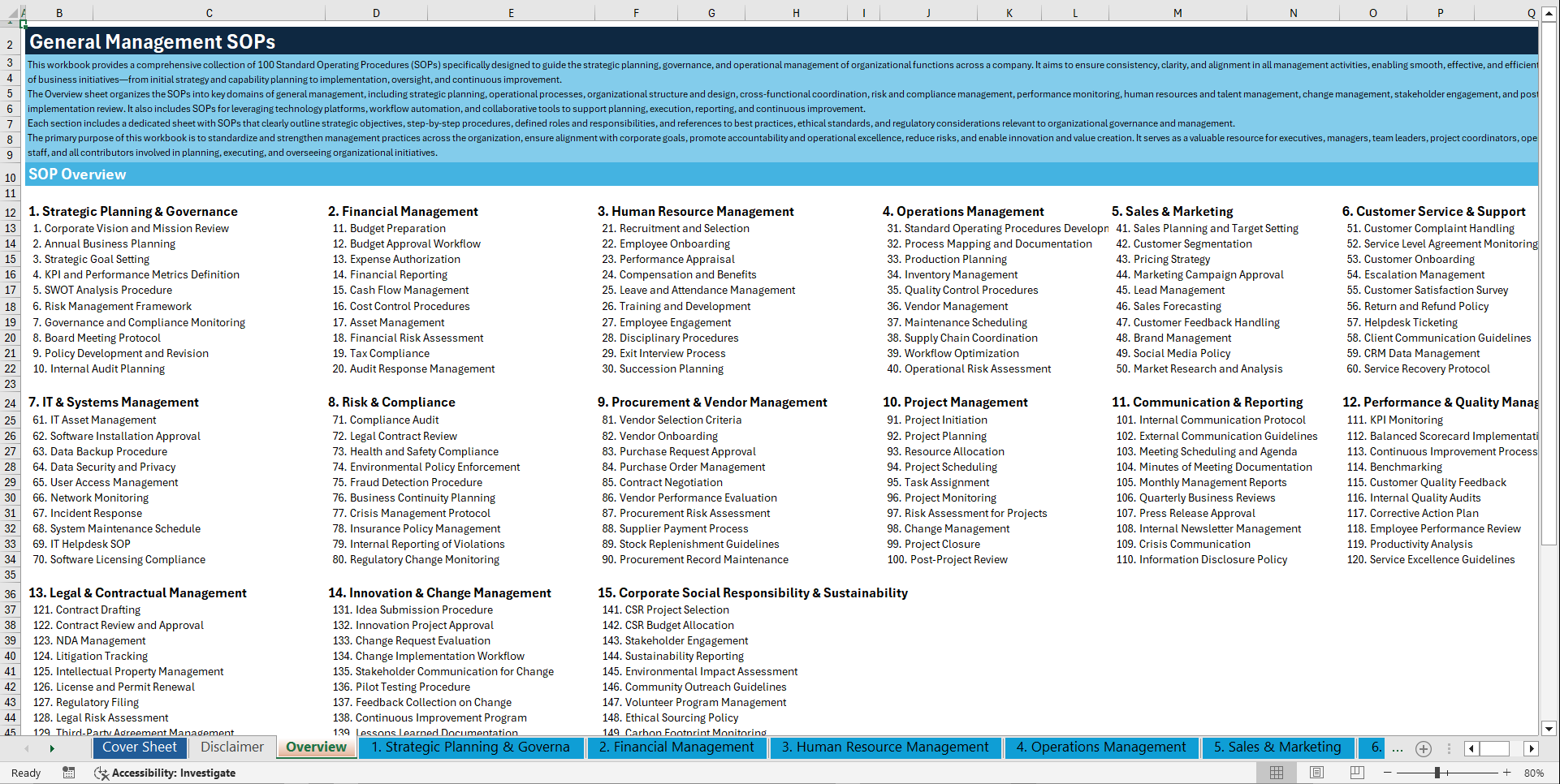 100+ General Management SOPs (Excel template (XLSX)) Preview Image