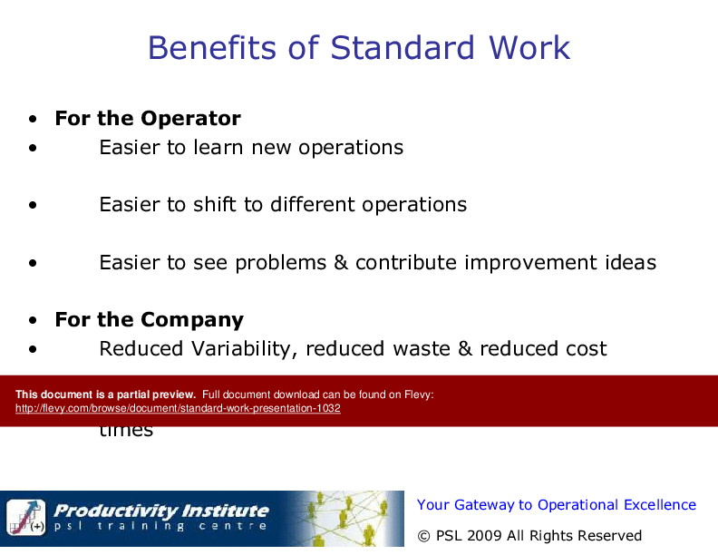 This is a partial preview of Standard Work Presentation (64-slide PowerPoint presentation (PPT)). Full document is 64 slides. 