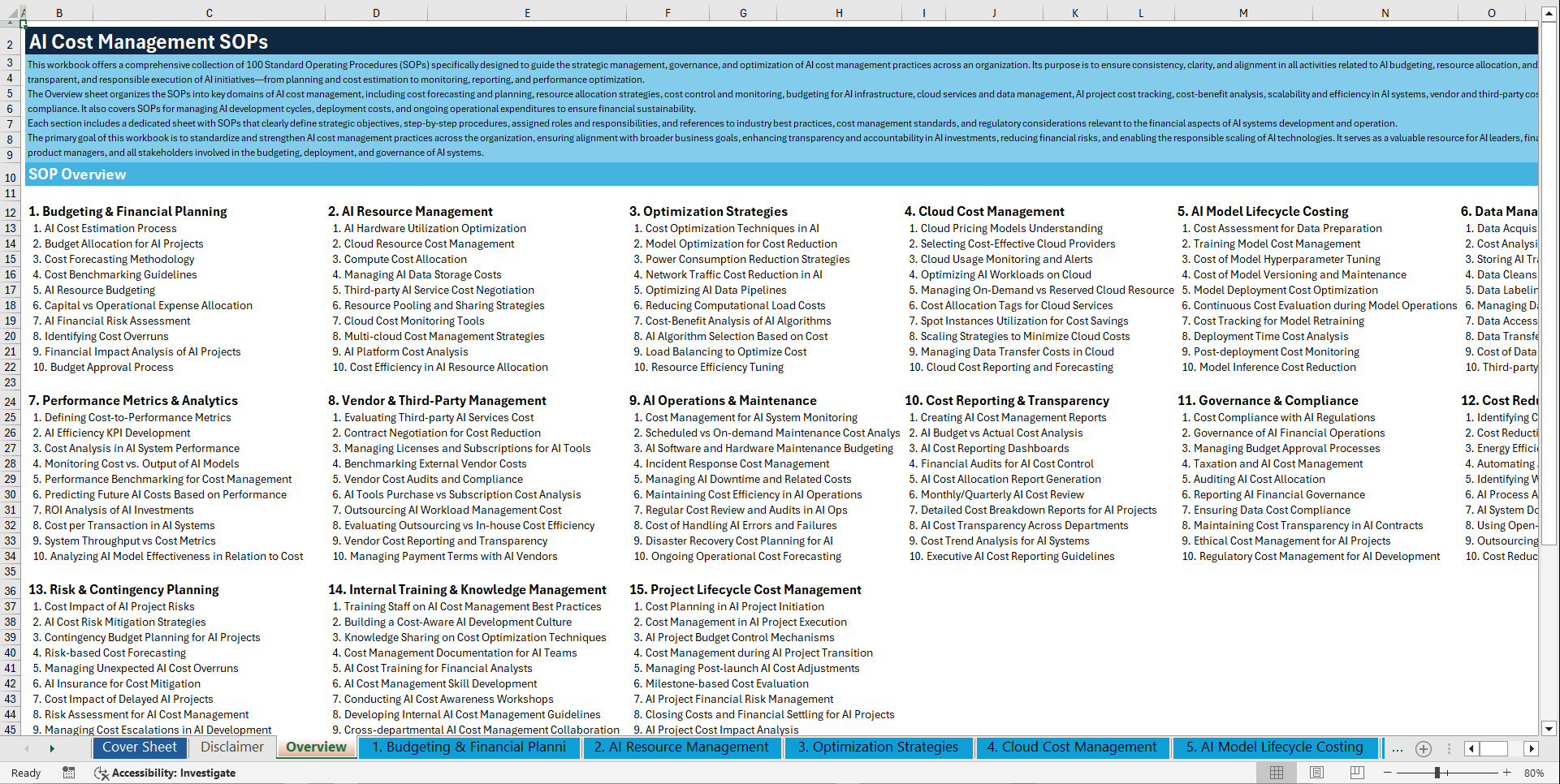 100+ AI Cost Management SOPs (Excel template (XLSX)) Preview Image