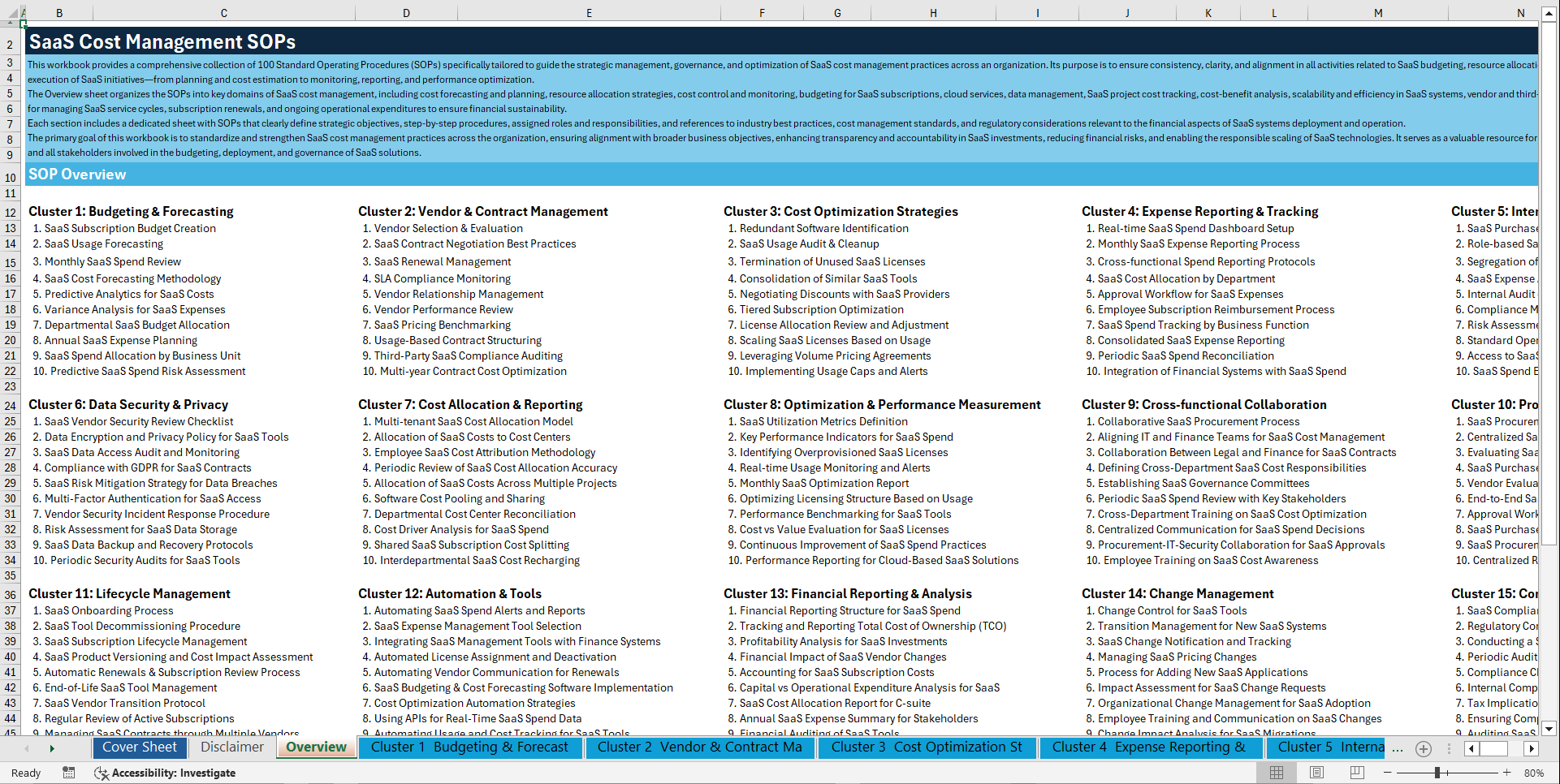 100+ SaaS Cost Management SOPs (Excel template (XLSX)) Preview Image