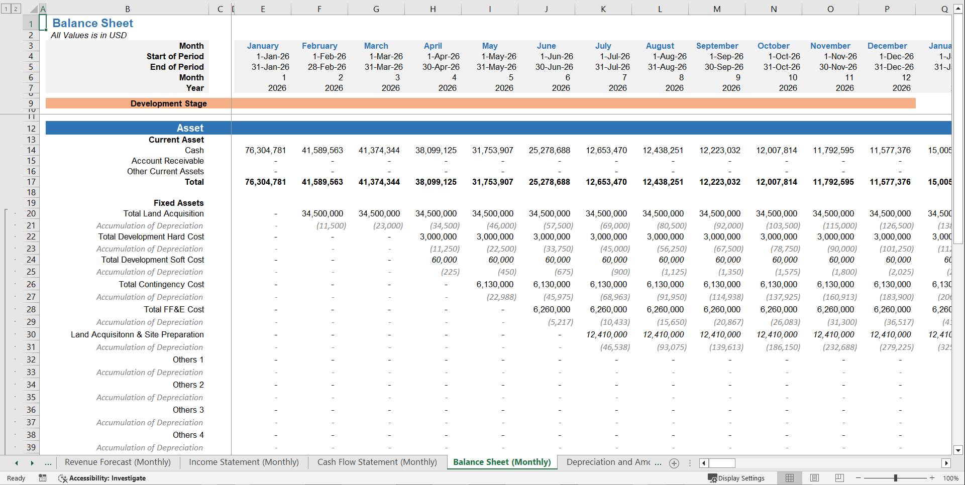 Hotel Development Financial Projection Model Template (Excel template (XLSX)) Preview Image