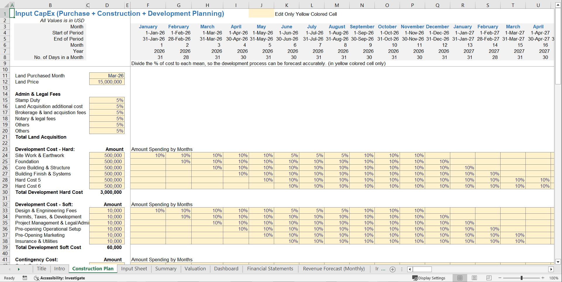 Hotel Development Financial Projection Model Template (Excel template (XLSX)) Preview Image