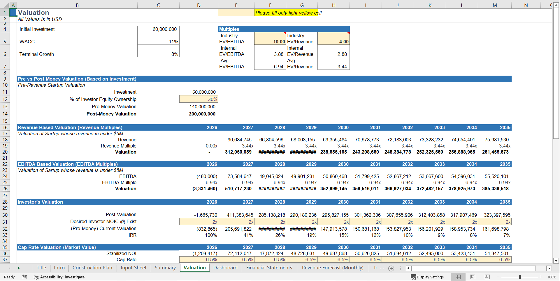 Hotel Development Financial Projection Model Template (Excel template (XLSX)) Preview Image