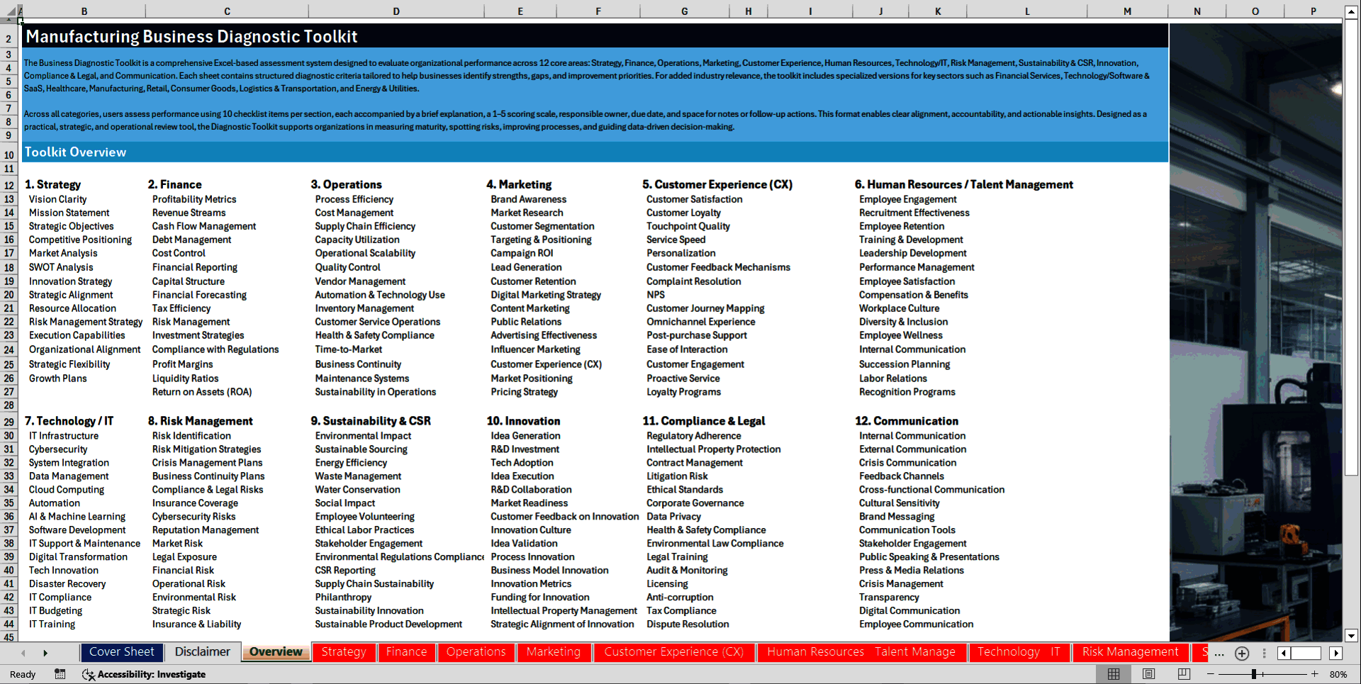 Manufacturing Business Diagnostic Toolkit (Excel template (XLSX)) Preview Image