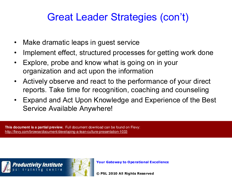 Developing a Lean Culture (46-slide PowerPoint presentation (PPTX)) Preview Image
