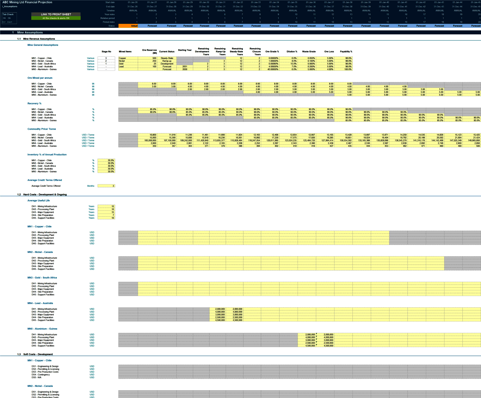 Mining Business 25-Year 3 Statement Financial Projection Mod (Excel template (XLSX)) Preview Image