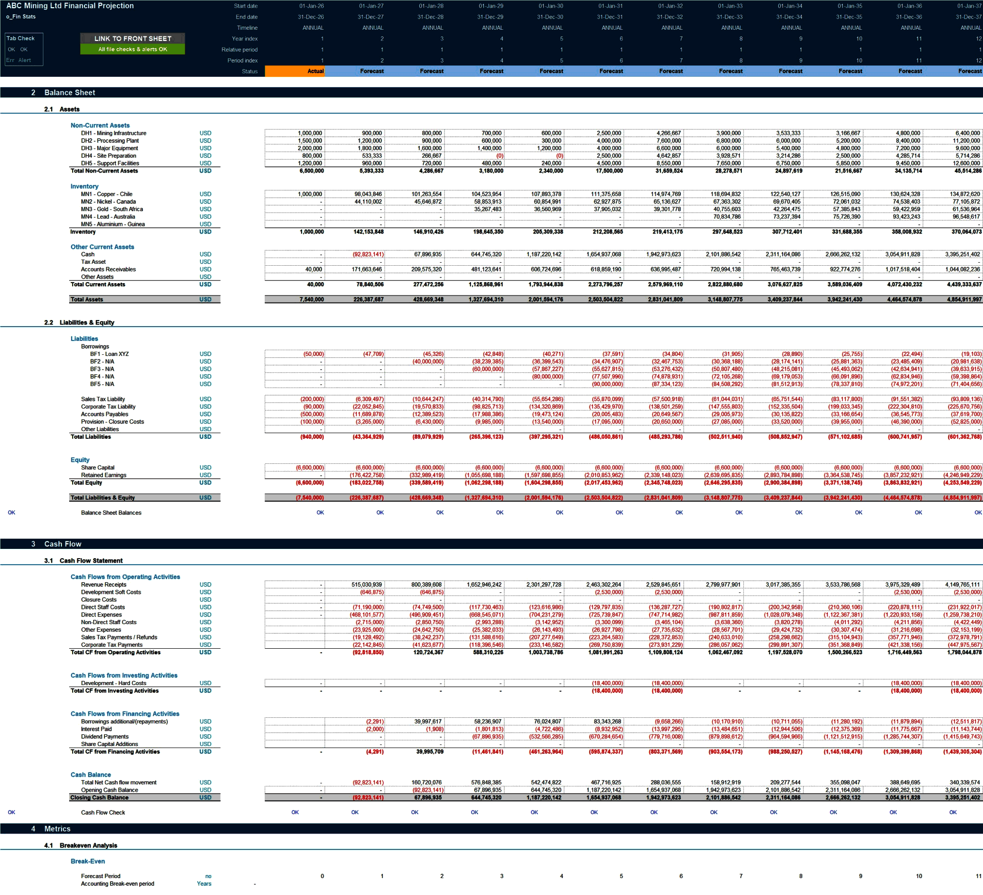 Mining Business 25-Year 3 Statement Financial Projection Mod (Excel template (XLSX)) Preview Image
