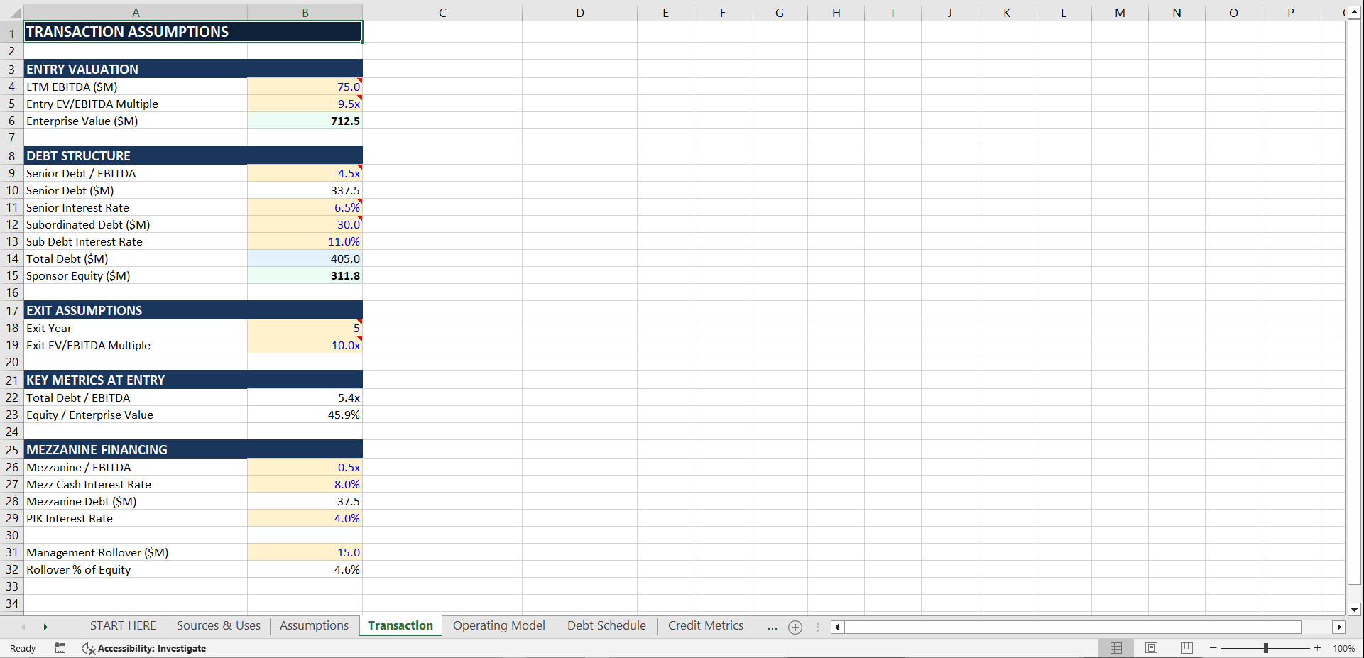 Professional LBO Model (Excel): IRR/MOIC + Debt + Cash Sweep (Excel template (XLSX)) Preview Image