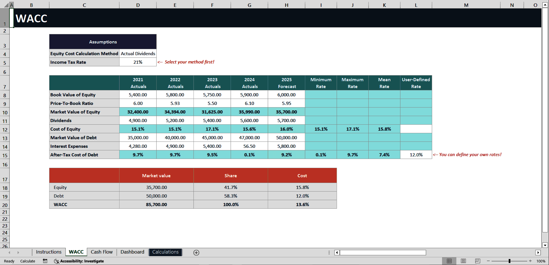 Discounted Cash Flow (Excel template (XLSX)) Preview Image