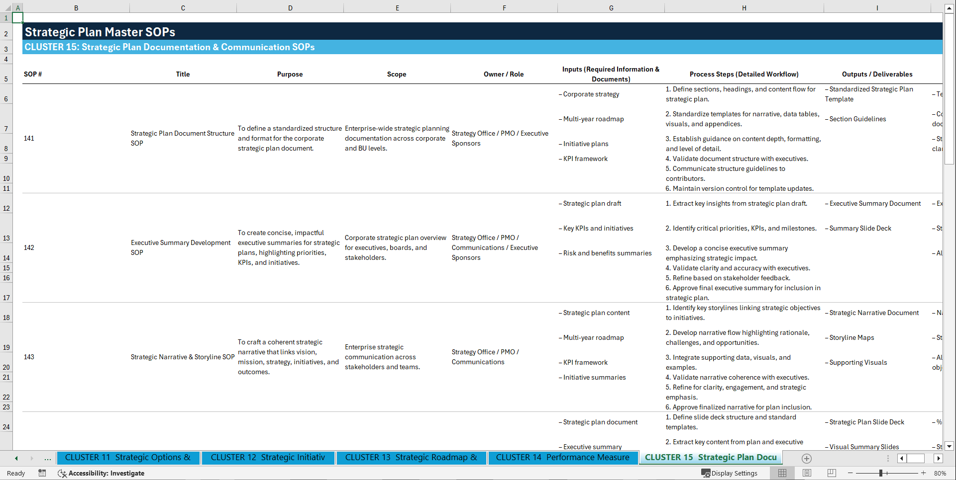 100+ Strategic Plan Master SOPs (Excel template (XLSX)) Preview Image