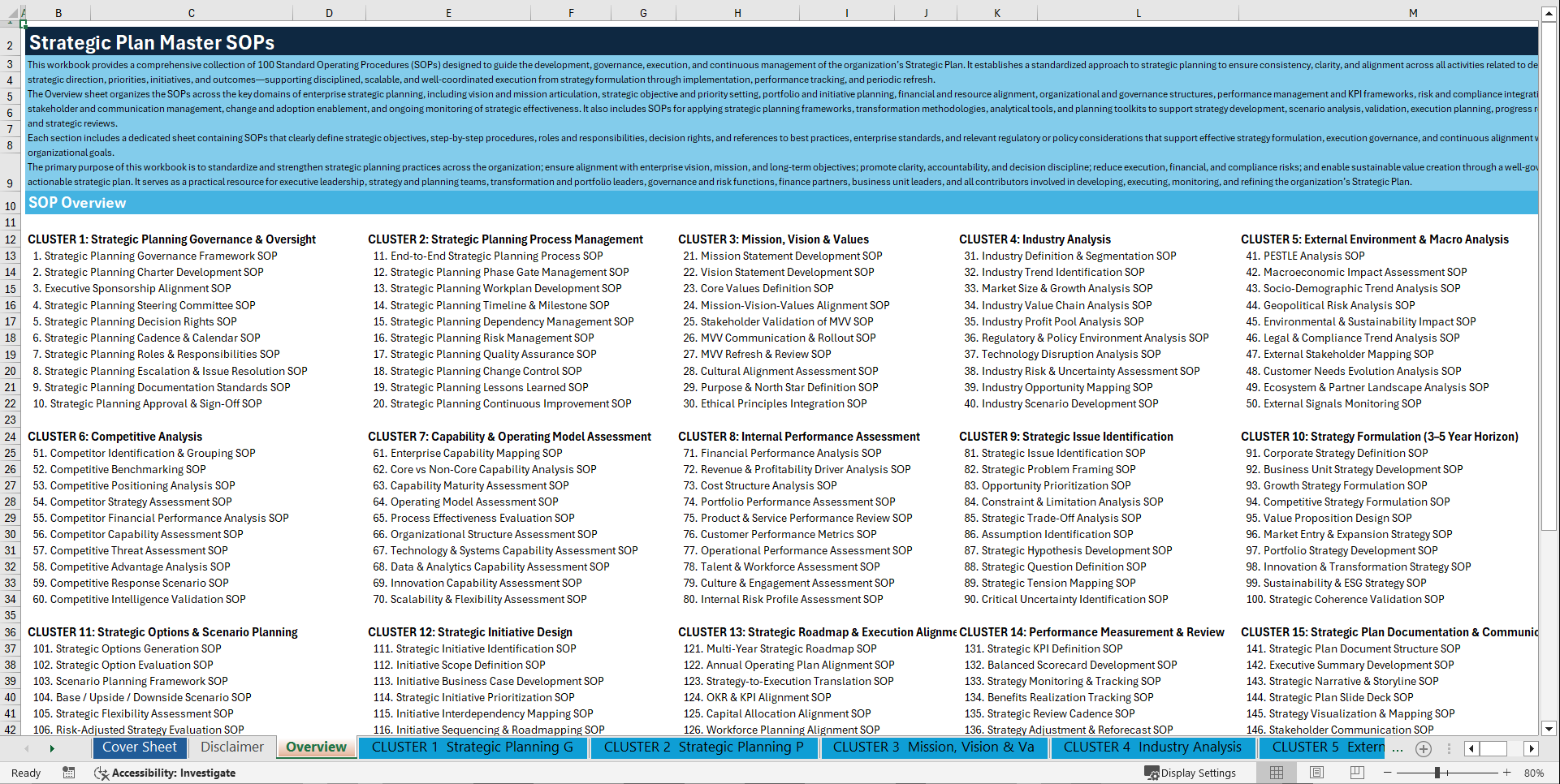 100+ Strategic Plan Master SOPs (Excel template (XLSX)) Preview Image
