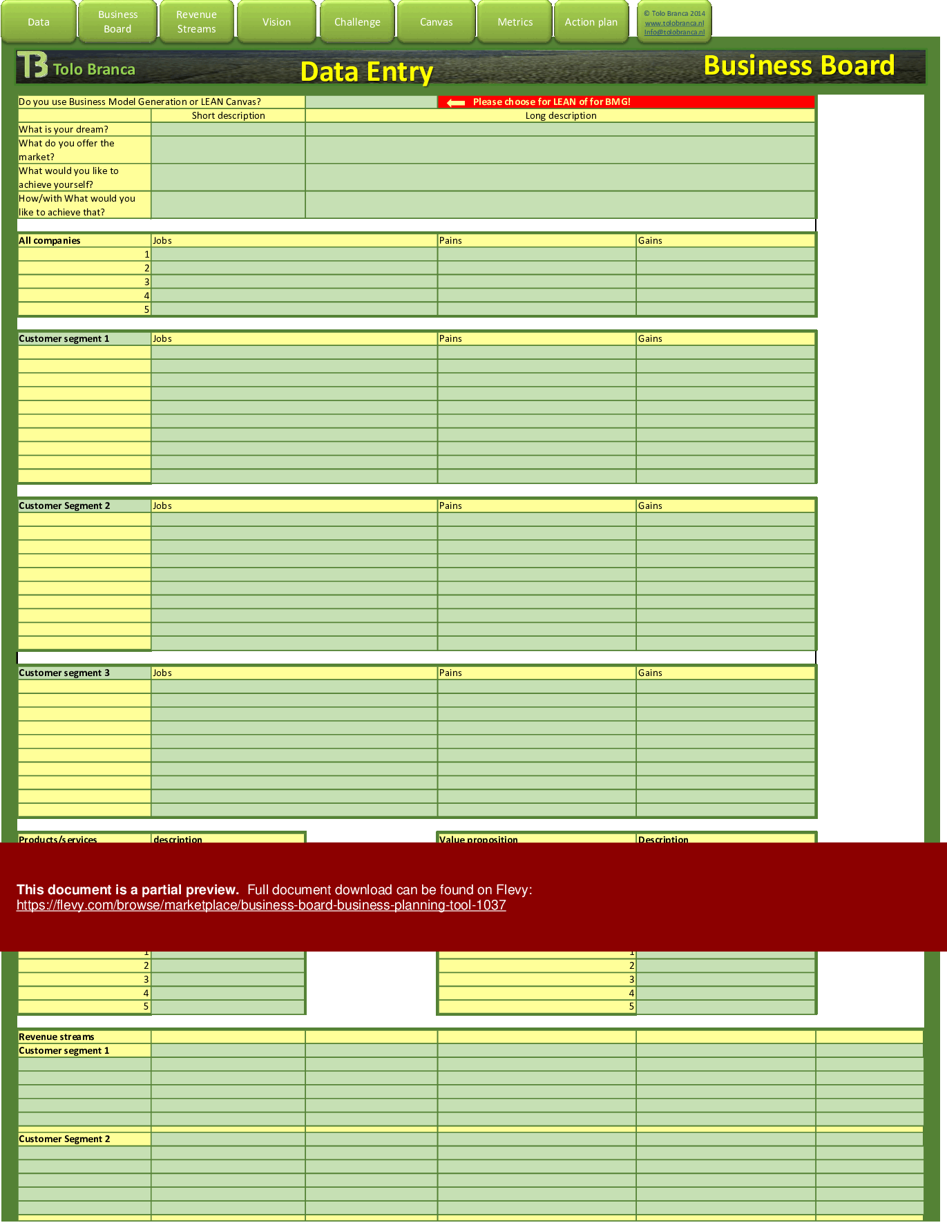This is a partial preview of Business Board (Business Planning Tool) (Excel workbook (XLSX)). 