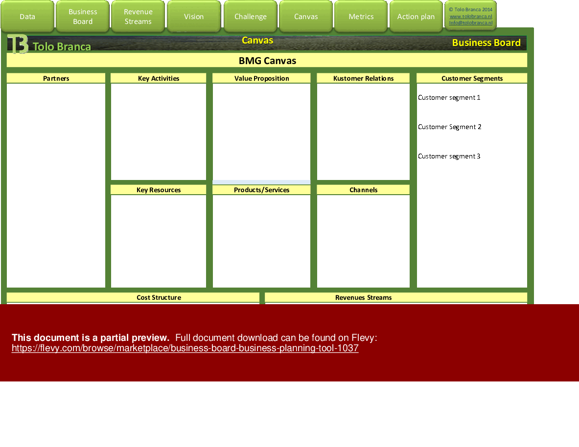 Business Board (Business Planning Tool) (Excel template (XLSX)) Preview Image