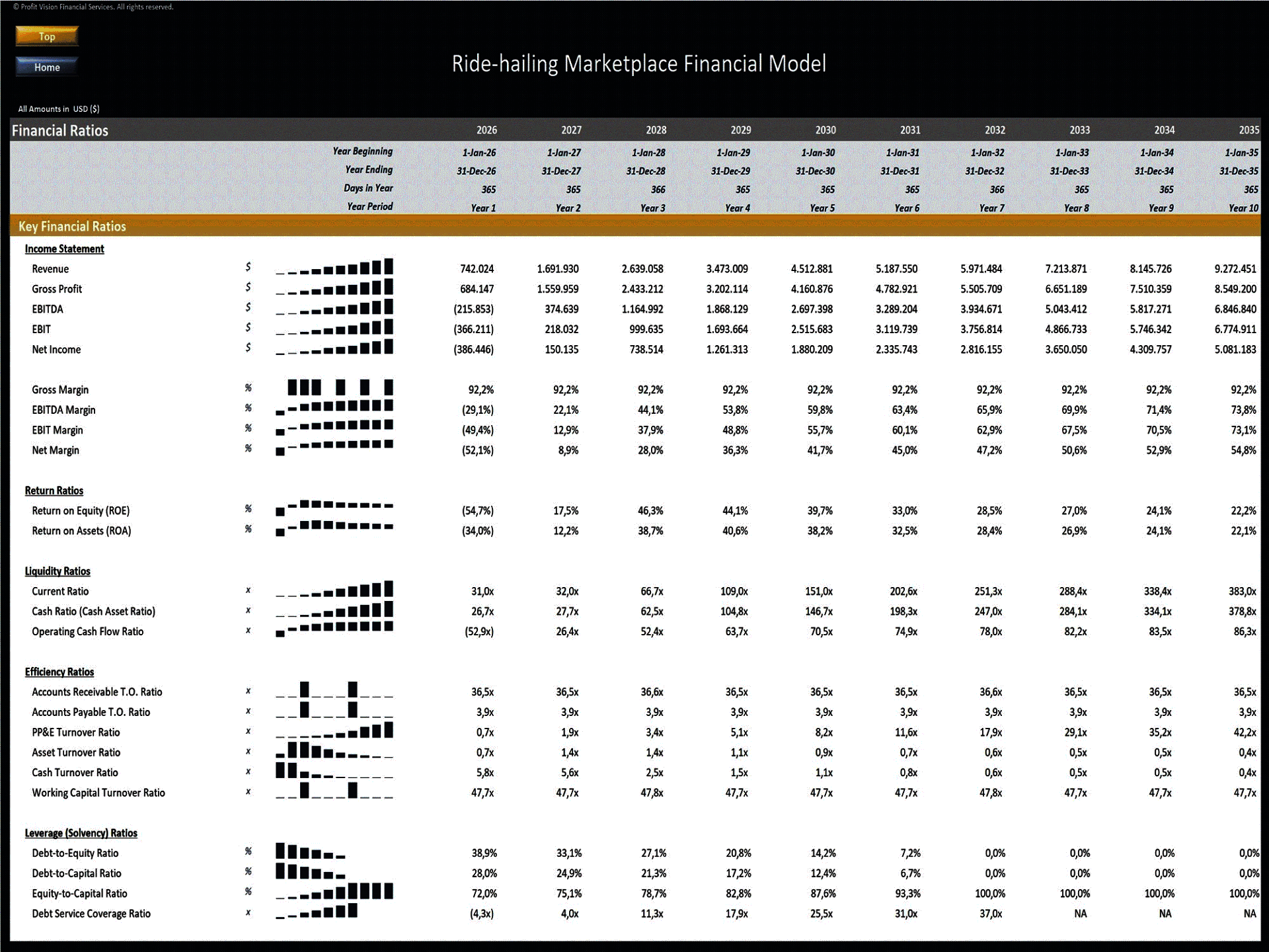 Ride-hailing Marketplace – 10 Year Financial Model (Excel template (XLSX)) Preview Image