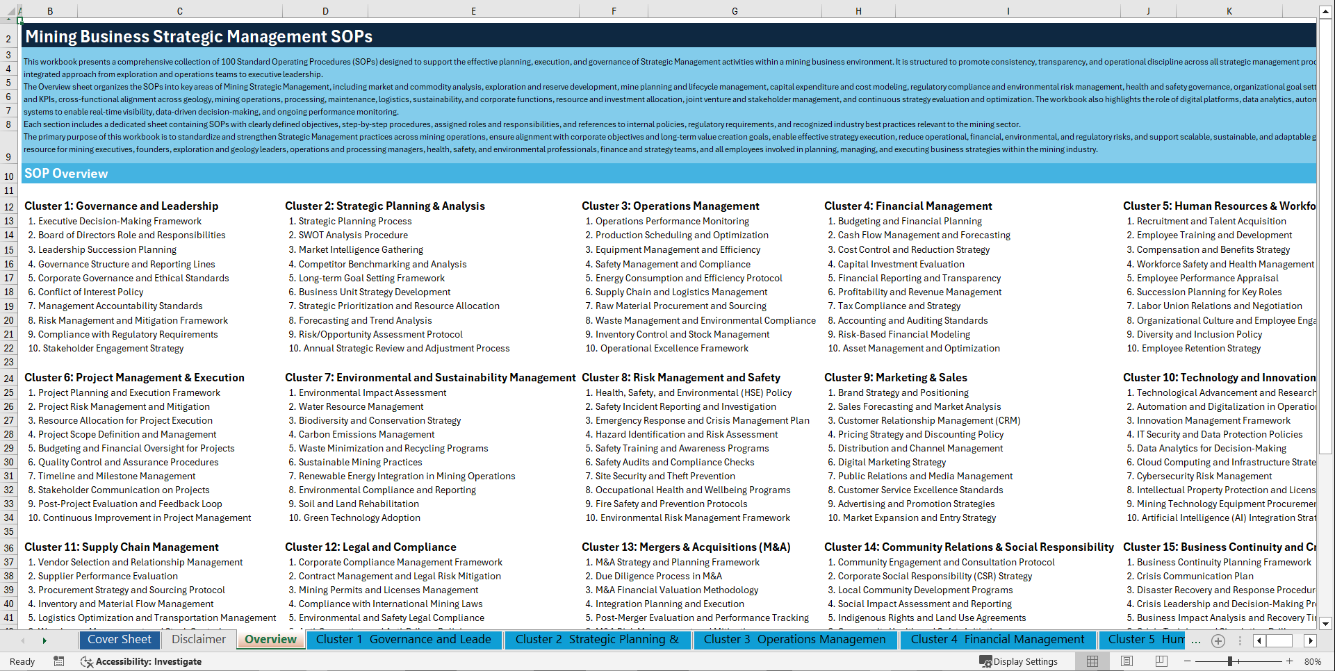 100+ Mining Business Strategic Management SOPs (Excel template (XLSX)) Preview Image