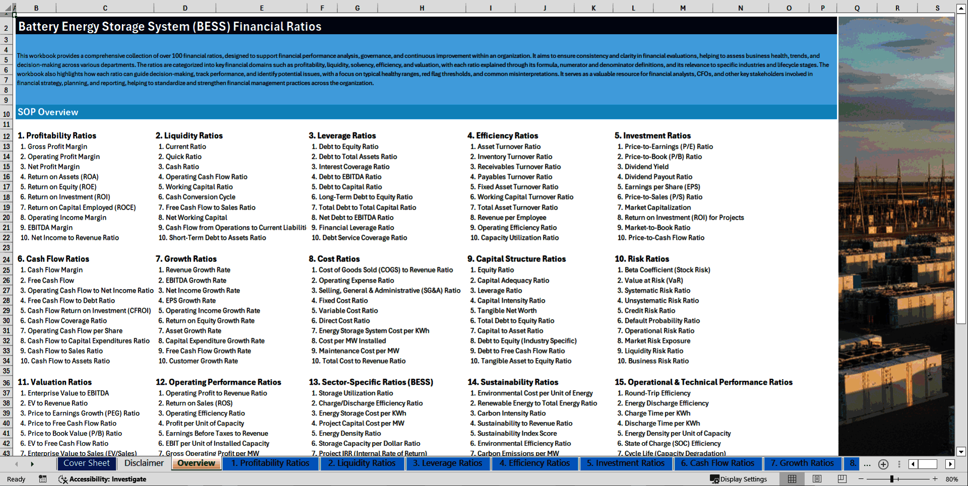 100+ Battery Energy Storage System (BESS) Financial Ratios (Excel template (XLSX)) Preview Image