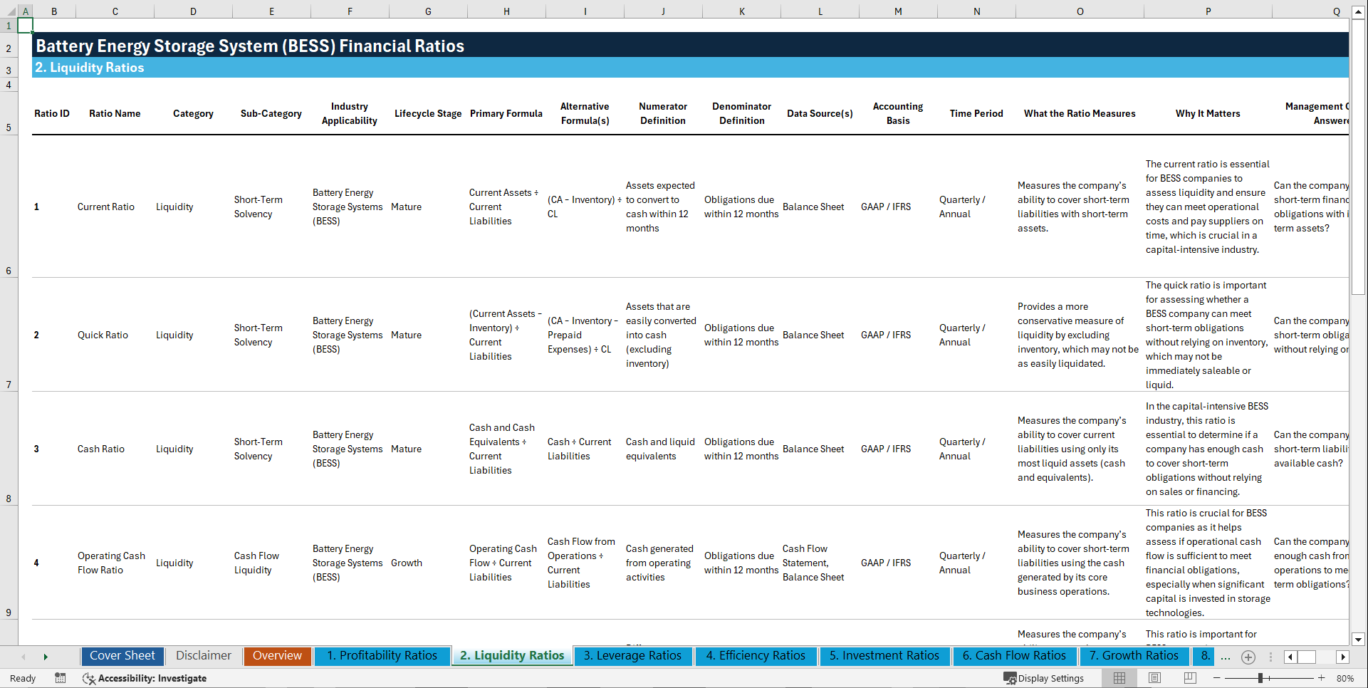 100+ Battery Energy Storage System (BESS) Financial Ratios (Excel template (XLSX)) Preview Image
