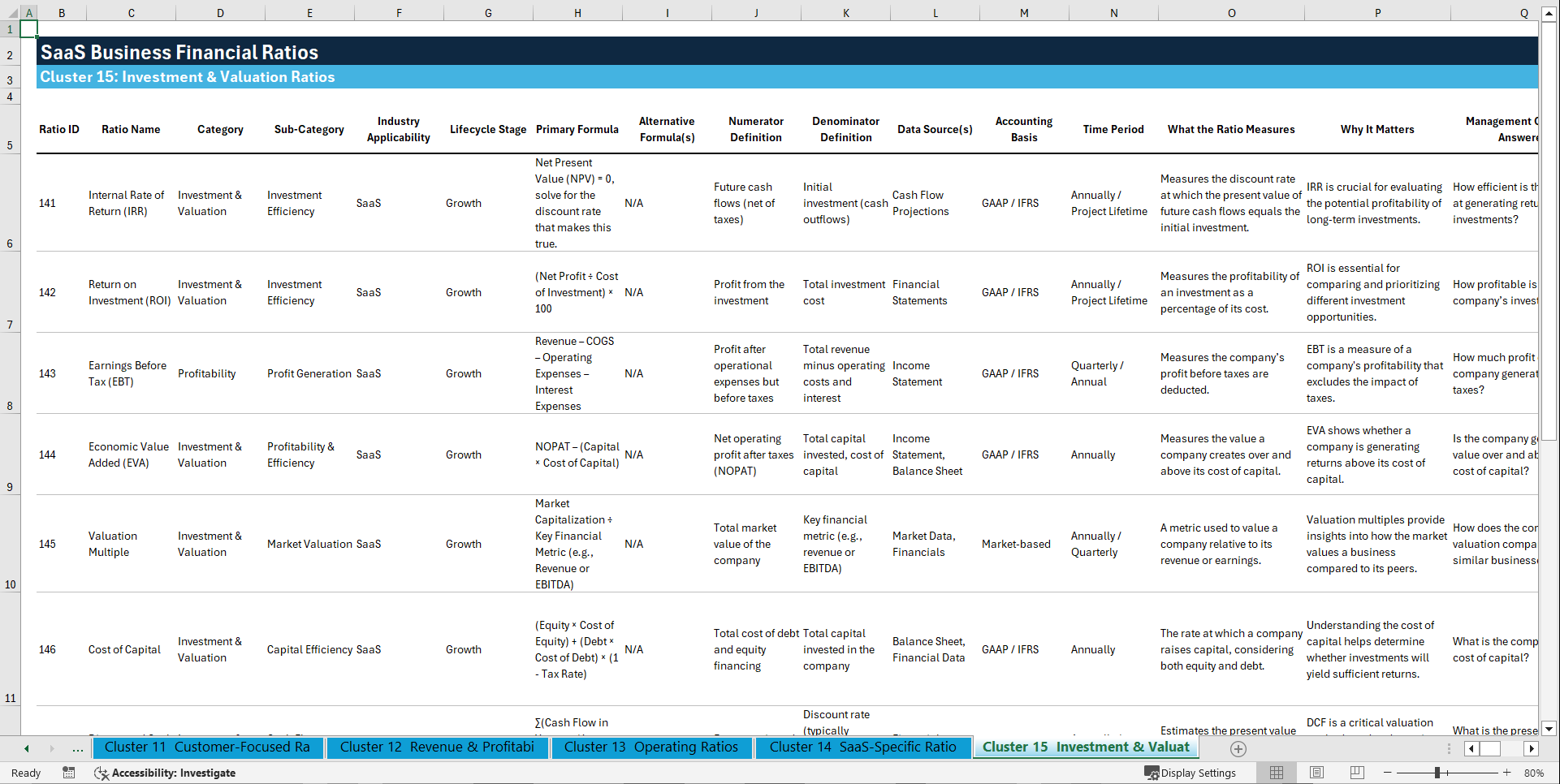 100+ SaaS Business Financial Ratios (Excel template (XLSX)) Preview Image
